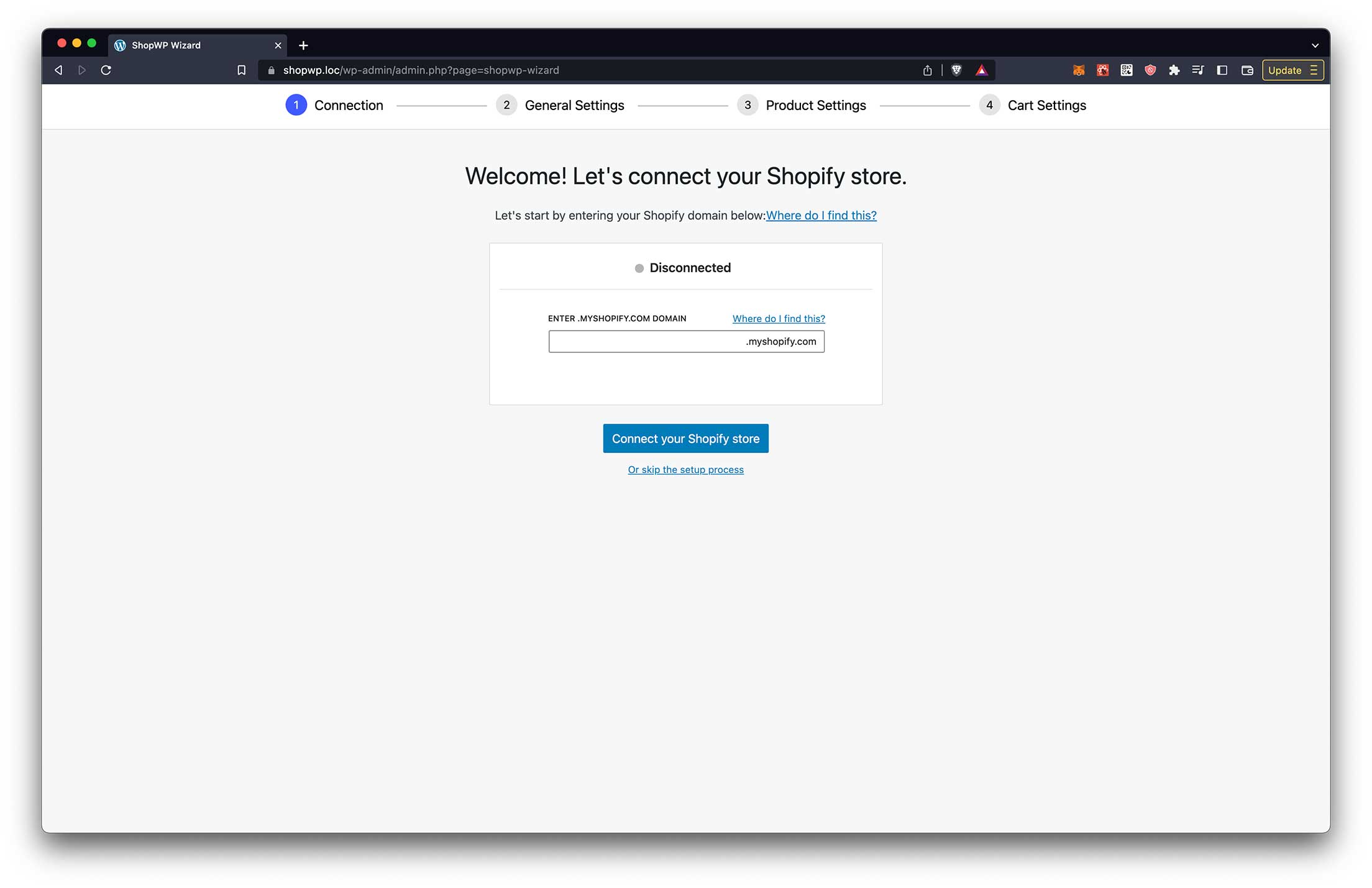 ShopWP Disconnect page