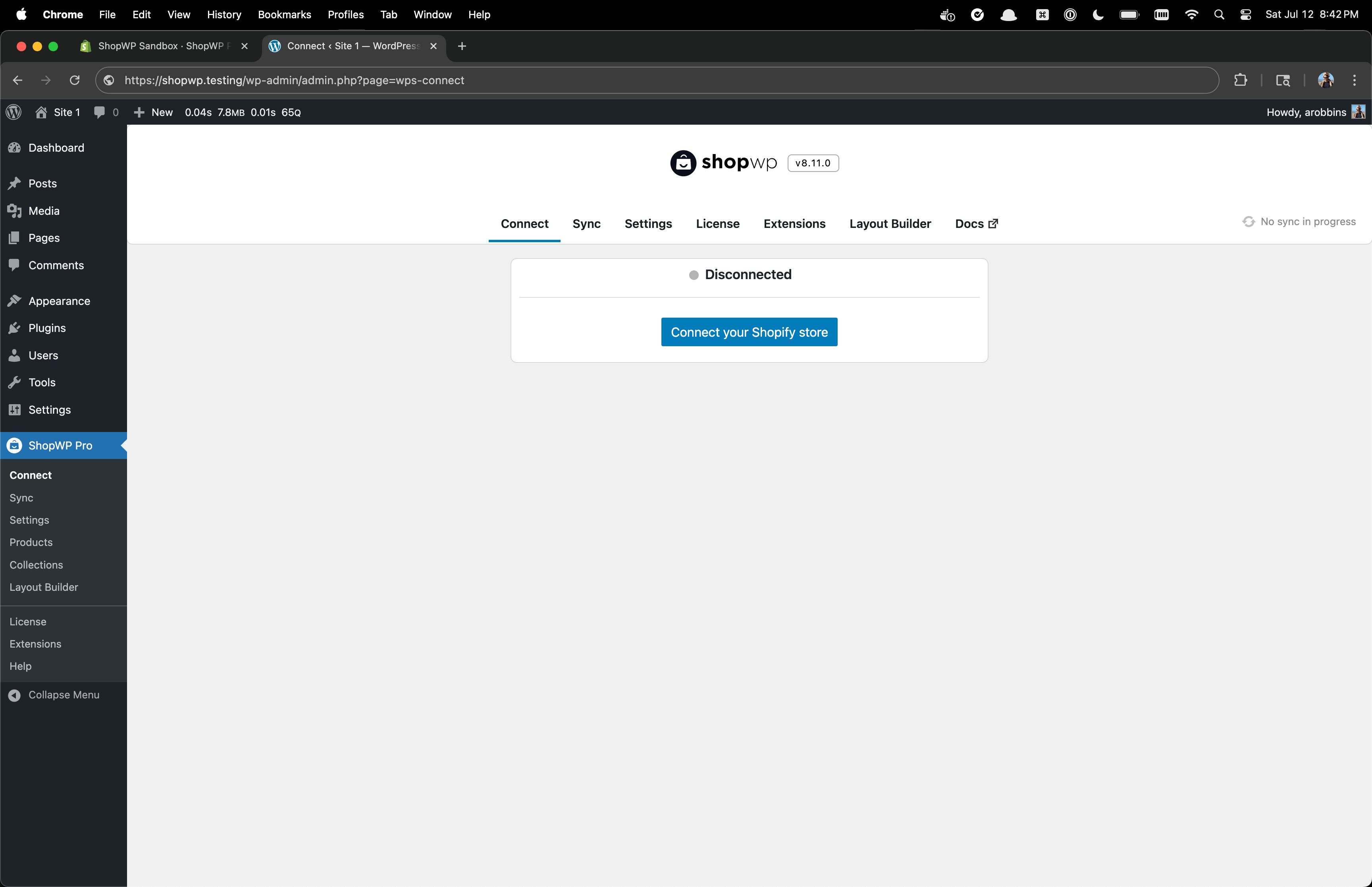 ShopWP Disconnect page