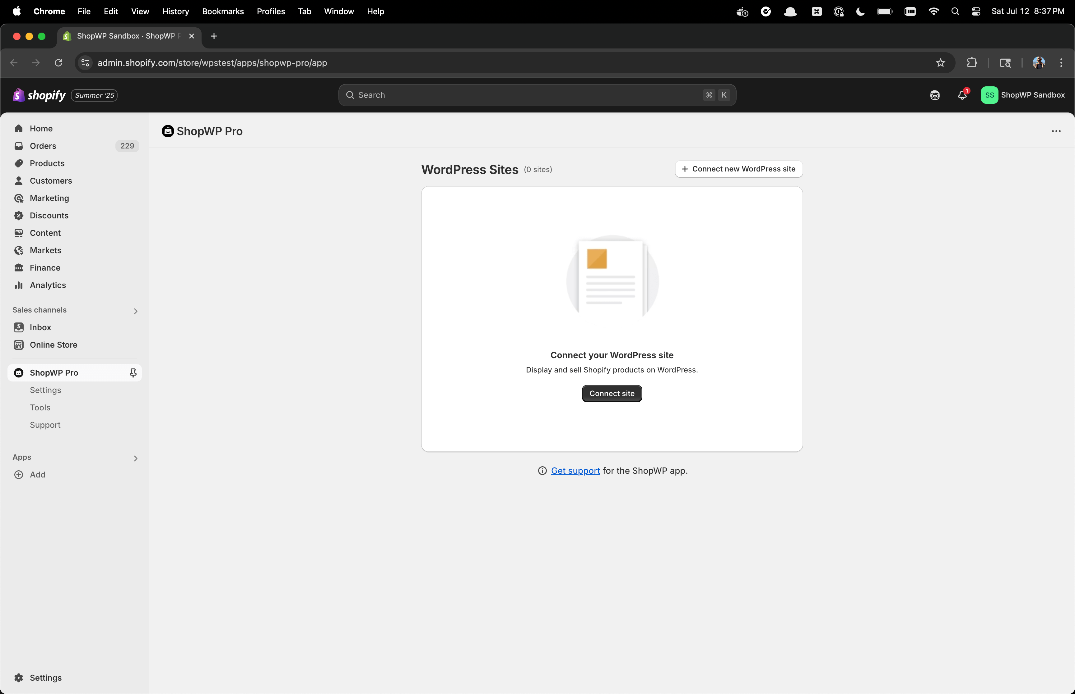 ShopWP Disconnect page