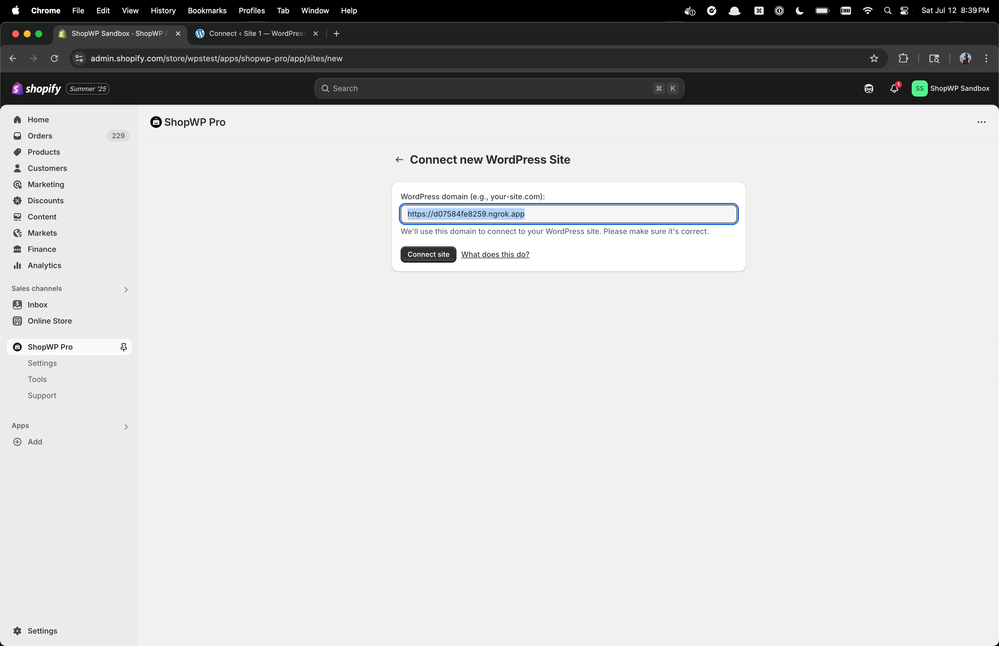 ShopWP Disconnect page