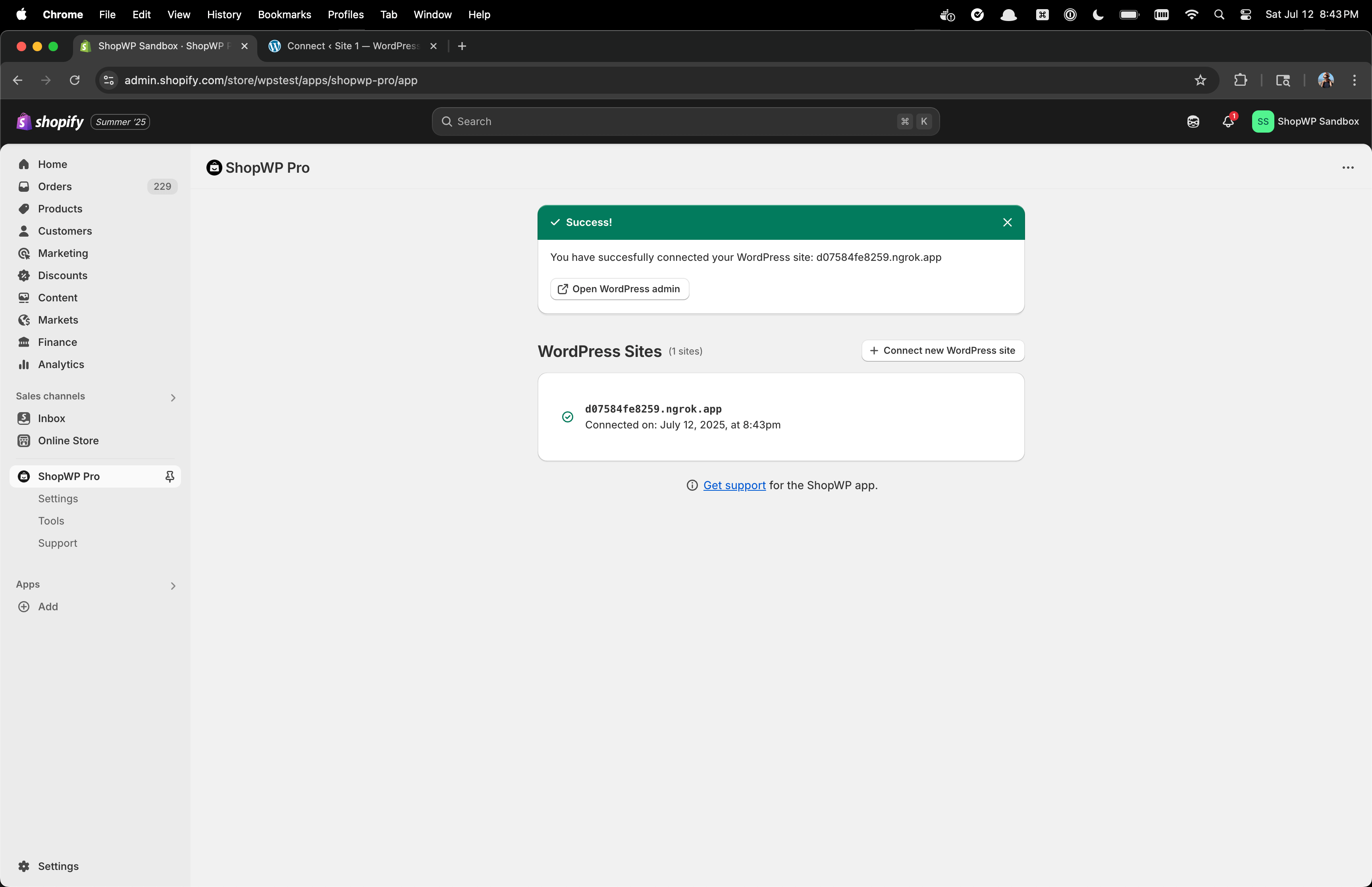 ShopWP Disconnect page