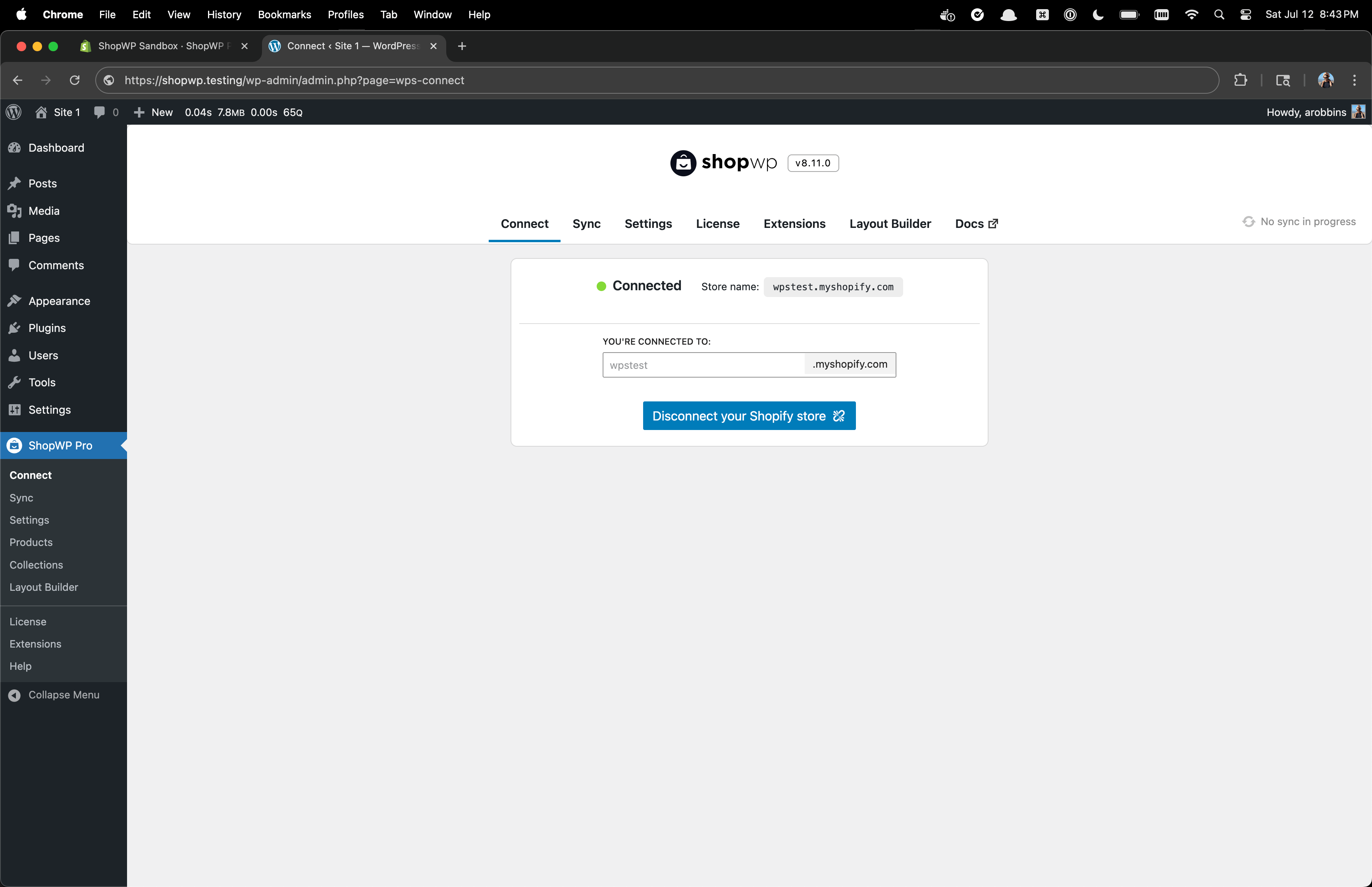 ShopWP Disconnect page