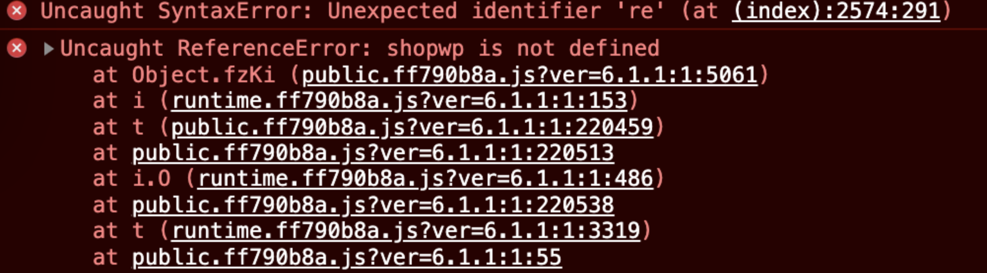 JavaScript error shopwp is not defined