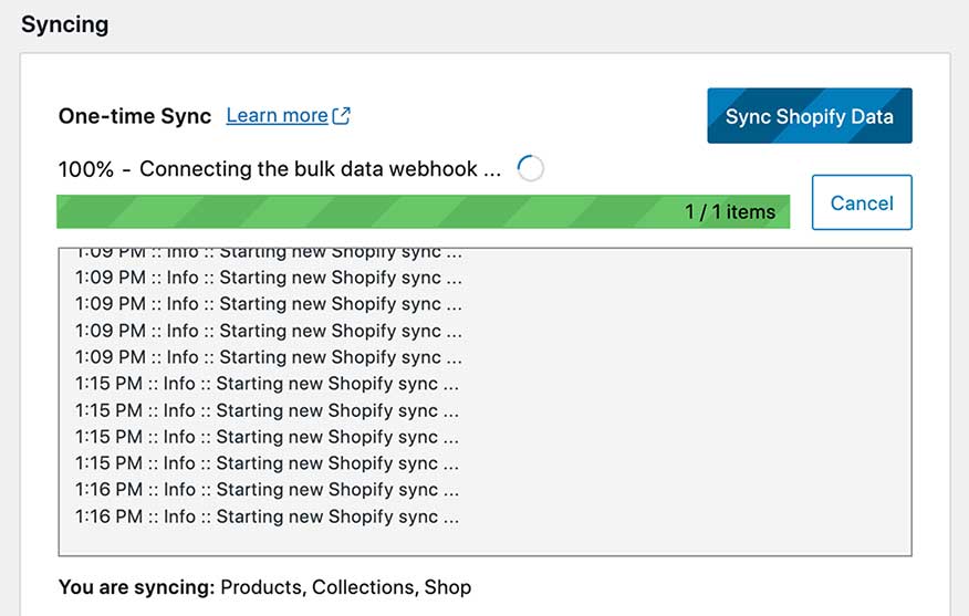 Starting new Shopify sync...